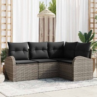 4 Piece Garden Sofa Set with Cushions Grey Poly Rattan