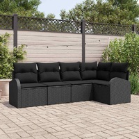 5 Piece Garden Sofa Set with Cushions Black Poly Rattan