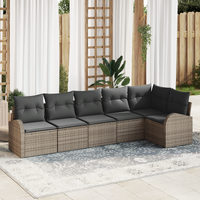 6 Piece Garden Sofa Set with Cushions Grey Poly Rattan