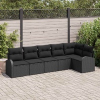 6 Piece Garden Sofa Set with Cushions Black Poly Rattan