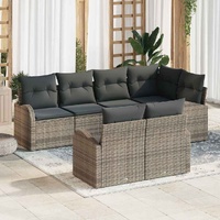 7 Piece Garden Sofa Set with Cushions Grey Poly Rattan