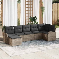 7 Piece Garden Sofa Set with Cushions Grey Poly Rattan