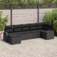7 Piece Garden Sofa Set with Cushions Black Poly Rattan