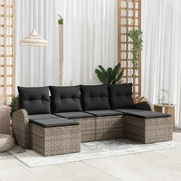 6 Piece Garden Sofa Set with Cushions Grey Poly Rattan