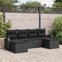 6 Piece Garden Sofa Set with Cushions Black Poly Rattan