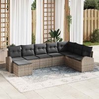 8 Piece Garden Sofa Set with Cushions Grey Poly Rattan