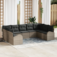9 Piece Garden Sofa Set with Cushions Grey Poly Rattan