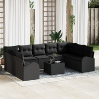 10 Piece Garden Sofa Set with Cushions Beige Poly Rattan