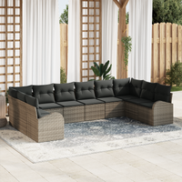10 Piece Garden Sofa Set with Cushions Grey Poly Rattan