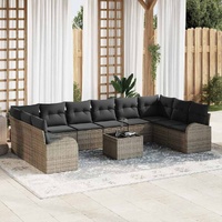 10 Piece Garden Sofa Set with Cushions Black Poly Rattan
