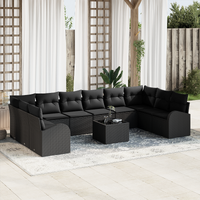 11 Piece Garden Sofa Set with Cushions Beige Poly Rattan