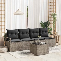 5 Piece Garden Sofa Set with Cushions Grey Poly Rattan