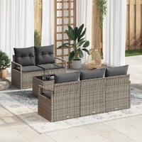 6 Piece Garden Sofa Set with Cushions Grey Poly Rattan