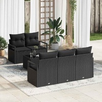 6 Piece Garden Sofa Set with Cushions Black Poly Rattan