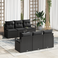 7 Piece Garden Sofa Set with Cushions Black Poly Rattan