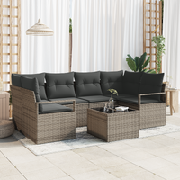 7 Piece Garden Sofa Set with Cushions Grey Poly Rattan