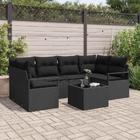 7 Piece Garden Sofa Set with Cushions Black Poly Rattan
