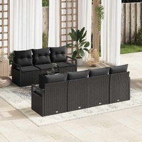 8 Piece Garden Sofa Set with Cushions Black Poly Rattan