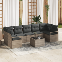 8 Piece Garden Sofa Set with Cushions Grey Poly Rattan