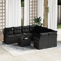 9 Piece Garden Sofa Set with Cushions Black Poly Rattan