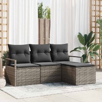 4 Piece Garden Sofa Set with Cushions Grey Poly Rattan