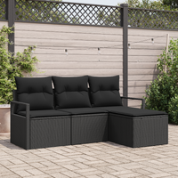 4 Piece Garden Sofa Set with Cushions Black Poly Rattan