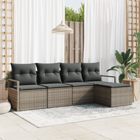 5 Piece Garden Sofa Set with Cushions Grey Poly Rattan