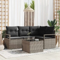 Sofa Set with Cushion with Storage 5 pcs Light Grey Poly Rattan