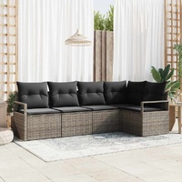 5 Piece Garden Sofa Set with Cushions Grey Poly Rattan