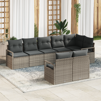 8 Piece Garden Sofa Set with Cushions Grey Poly Rattan