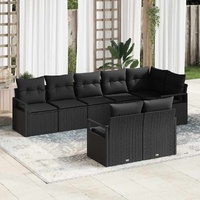 8 Piece Garden Sofa Set with Cushions Black Poly Rattan