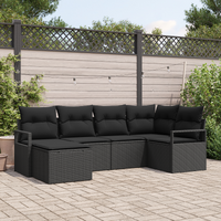 6 Piece Garden Sofa Set with Cushions Black Poly Rattan
