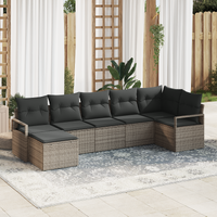 7 Piece Garden Sofa Set with Cushions Grey Poly Rattan