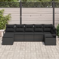 7 Piece Garden Sofa Set with Cushions Black Poly Rattan