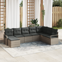 8 Piece Garden Sofa Set with Cushions Grey Poly Rattan