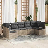 7 Piece Garden Sofa Set with Cushions Grey Poly Rattan