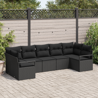 7 Piece Garden Sofa Set with Cushions Black Poly Rattan