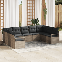 9 Piece Garden Sofa Set with Cushions Grey Poly Rattan