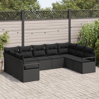 9-teilige Garten Sofa Set mit Kissen Schwarz Poly Rattan