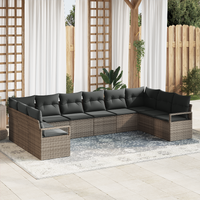 10 Piece Garden Sofa Set with Cushions Grey Poly Rattan