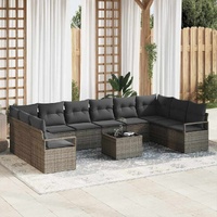 10 Piece Garden Sofa Set with Cushions Black Poly Rattan