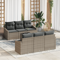 7 Piece Garden Sofa Set with Cushions Grey Poly Rattan