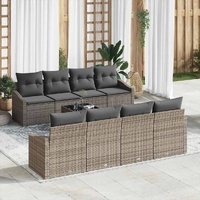 7 Piece Garden Sofa Set with Cushions Grey Poly Rattan