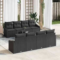 7 Piece Garden Sofa Set with Cushions Black Poly Rattan