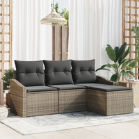 4-Piece Garden Sofa Set with Cushions in Grey Poly Rattan