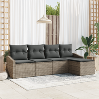 5 Piece Garden Dining Set with Cushions Grey Poly Rattan
