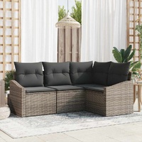 4 Piece Garden Dining Set with Cushions Grey Poly Rattan