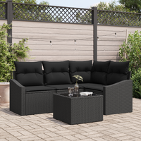5 Piece Garden Dining Set with Cushions Beige Poly Rattan