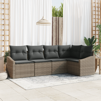 5 Piece Garden Dining Set with Cushions Grey Poly Rattan