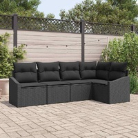 5 Piece Garden Dining Set with Cushions Black Poly Rattan